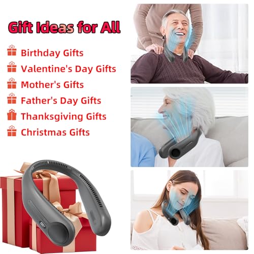 Kinhowly Portable Neck Fan, Personal Wearable Bladeless Fan, 6000mAh USB Rechargeable, 360° Cooling, LED Display, 4-Speeds, Hands Free Fan for Outdoor Indoor, Birthday Gifts for Men Women Dad Mom (Dark grey) - Image 5