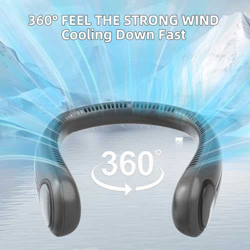 Kinhowly Portable Neck Fan, Personal Wearable Bladeless Fan, 6000mAh USB Rechargeable, 360° Cooling, LED Display, 4-Speeds, Hands Free Fan for Outdoor Indoor, Birthday Gifts for Men Women Dad Mom (Dark grey) - Image 2