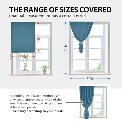 Jilron Magic Tape Stick on Portable Curtains for Windows,Bedroom Blackout Curtains for - Thermal Lnsulated No Drill Curtains Room Darkening Black Small Drapes(1 Panels,35Wx48L inch-Dark Blue) - Image 3