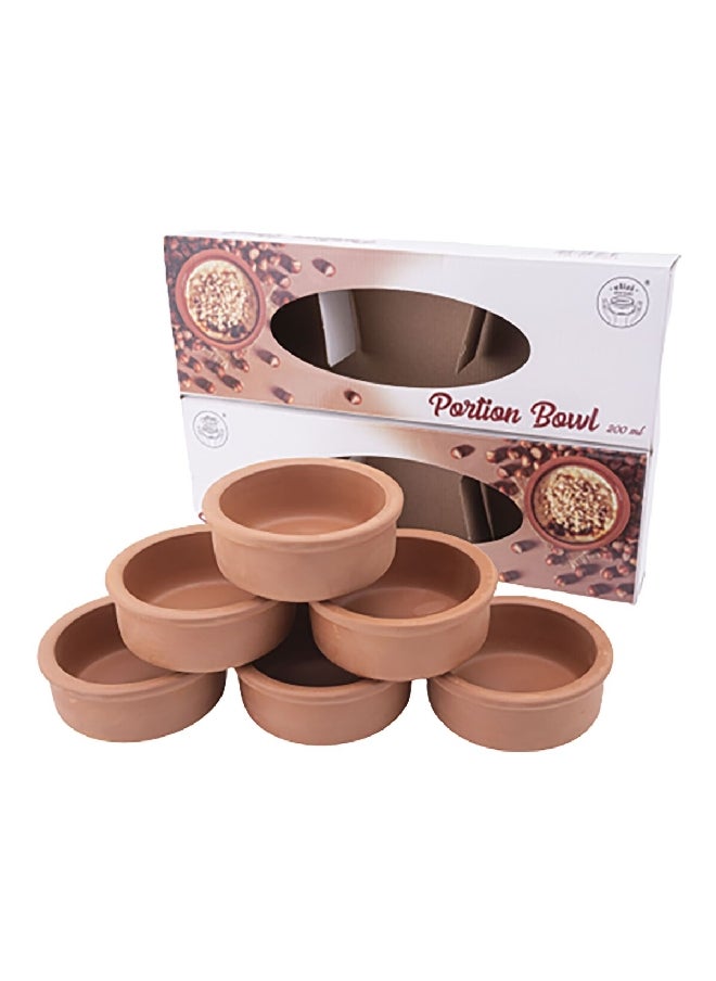 Elizi 6-Piece High-Temperature Resistant Round Shaped Portion Clay Bowl Set Brown 200 ml EL-301  - Image 1