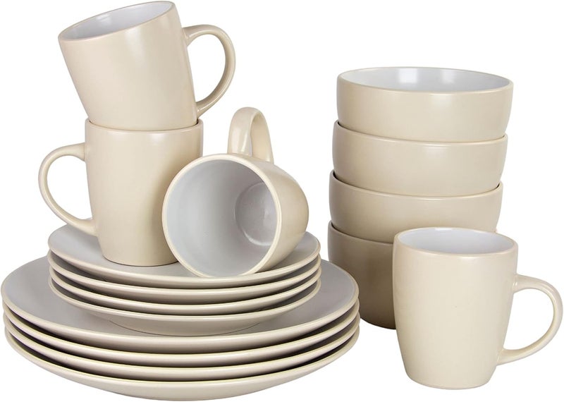 10 Strawberry Street Two Tone Coupe Dinnerware Set 16 pc TanWhite - Image 2