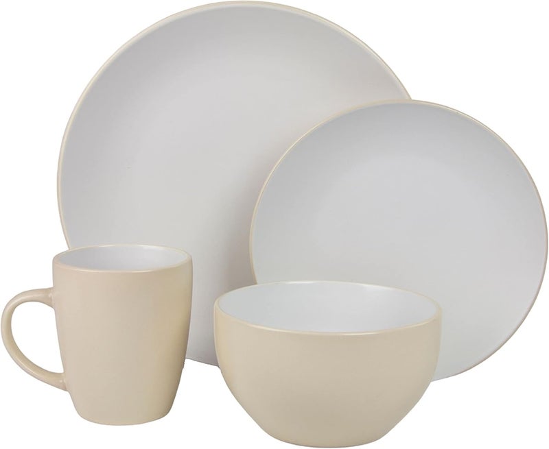 10 Strawberry Street Two Tone Coupe Dinnerware Set 16 pc TanWhite - Image 1