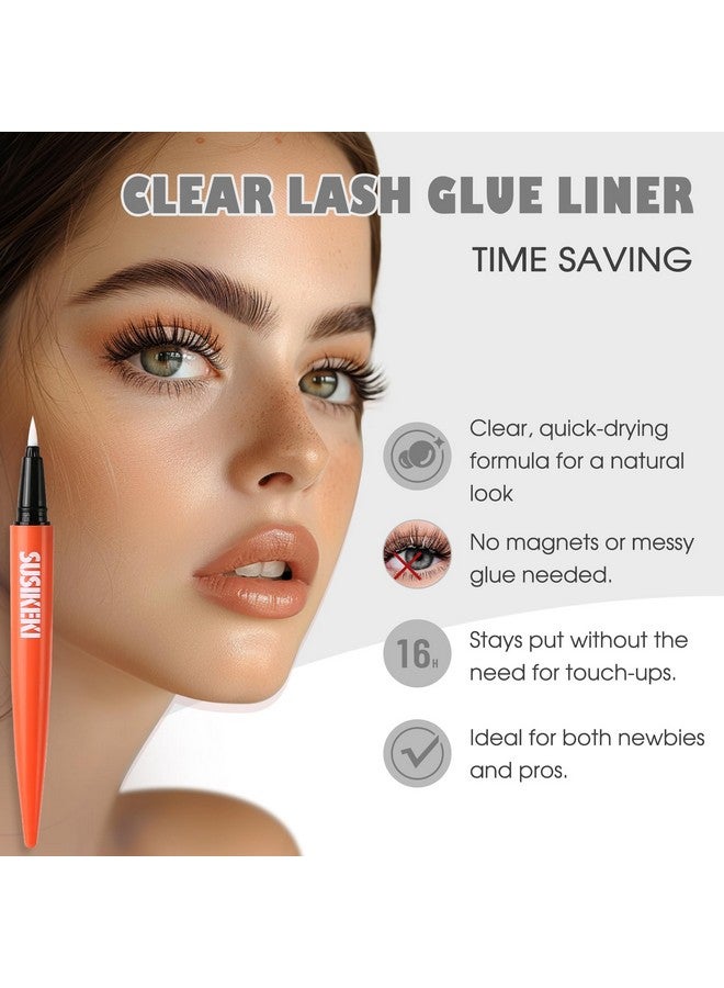 SUSIKEKI Lash Glue Liner Set 2-In-1 Black Eyelash Glue & Eyeliner+Clear Lash Glue Liner+3 Pairs 3D Natural False Eyelashes Kit Long-Lasting Waterproof Quick-Dry Strong Hold Felt Tip Pen Lash Adhesive - Image 4