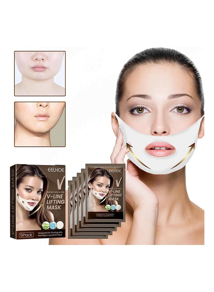 EELHOE V-Line Lifting Mask, Deep Collagen Face Mask for Women – Jawline Shaper Mask with Retinol & Hyaluronic Acid – Neck Tightening & Firming - Double Chin Strap for Face Lift,Facial Firming Lifting Shaping Small V-Face Ear Lifting Facial Mask 5Pack - Image 1