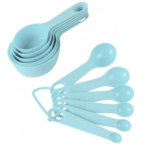 INOVERA (LABEL) Plastic 12 Piece Measuring Cups and Spoons for Kitchen Cake Baking and Cooking Teaspoon Tablespoon Spoon Accessories Tools Set (Sky Blue) - Image 4