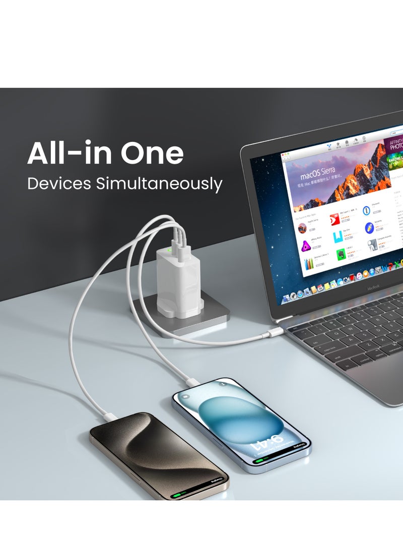 Brave 65W USB C Charger 3-Port GaN Laptop Charger Type C Fast Wall Charger Plug Compatible for MacBook Pro/Air, HP/Dell/Lenovo, iPad Pro/Air, iPhone 15 Pro Max, Galaxy S24 Ultra/S23 (Including 2 Cable) - Image 5