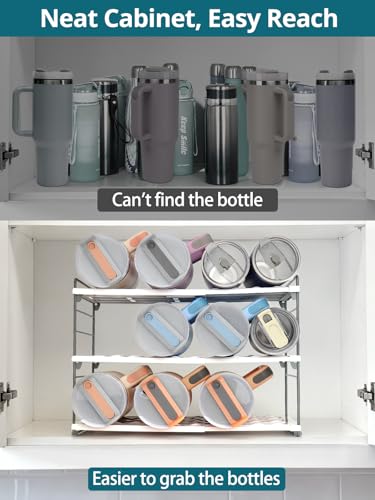 JUPELI Upgraded Large Expandable Water Bottle Organizer Designed for 40 oz Stanley, Owala & Yeti Tumblers, Adjustable Storage Rack for Travel Mug Cabinet, Pantry, and Kitchen Organizer, Fits 20/30 oz Bottles - Image 5