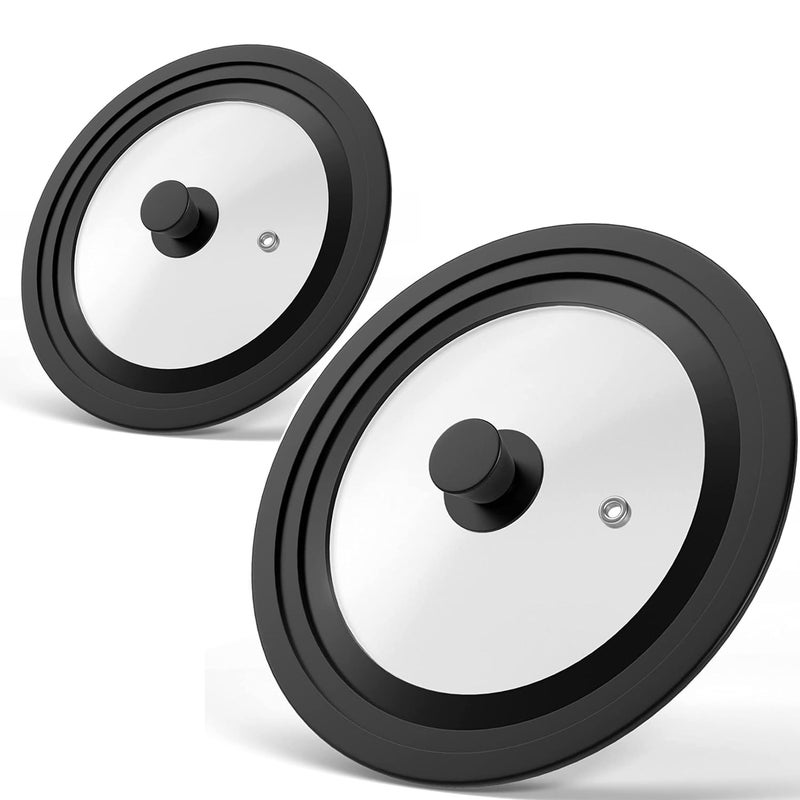 ILOVYO Universal Lids for Pots, Pans & Skillets - Fits 7", 8" & 9" Diameter, 10", 11" & 12" Diameter Cookware, Tempered Glass with High Heat Resistant Silicone Rim, Dishwasher Safe (2 Pack) - Image 1