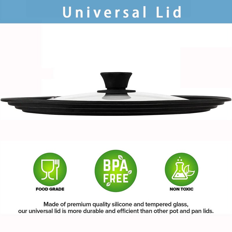 ILOVYO Universal Lids for Pots, Pans & Skillets - Fits 7", 8" & 9" Diameter, 10", 11" & 12" Diameter Cookware, Tempered Glass with High Heat Resistant Silicone Rim, Dishwasher Safe (2 Pack) - Image 5