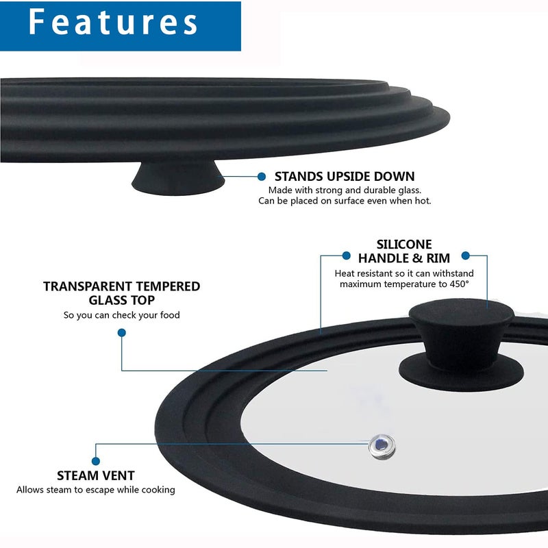 ILOVYO Universal Lids for Pots, Pans & Skillets - Fits 7", 8" & 9" Diameter, 10", 11" & 12" Diameter Cookware, Tempered Glass with High Heat Resistant Silicone Rim, Dishwasher Safe (2 Pack) - Image 4