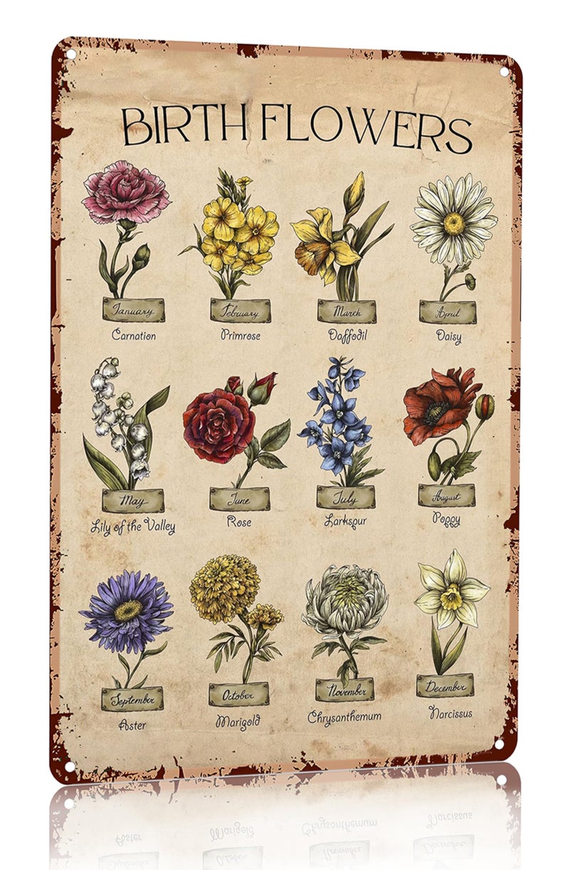 Bestylez Garden Gifts Vintage Gardening Signs Mom Grandma Birth Month Flower Tin Sign for Home Garden Greenhouse Living Room Bedroom Yard Cottage Outdoor Decor 8X12 Inch (3355) - Image 1