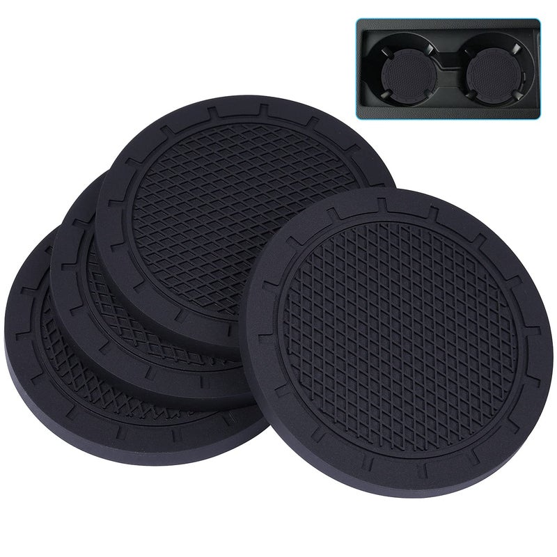 Wisdompro Car Coasters, Wisdompro 4 Pack PVC Car Cup Holder Insert Coaster - Anti Slip Universal Vehicle Interior Accessories Cup Mats for Women(2.75" Diameter, Black) - Image 1