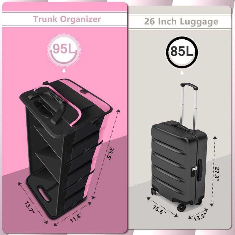 AOPHY Trunk Organizer for Car, 95L Large Capacity Trunk Storage with Non-Slip Bottom Strips, Cargo Organizer for Suv, Truck, Sedan, Waterproof Portable Car Organizers for Women Men(Pink) - Image 4