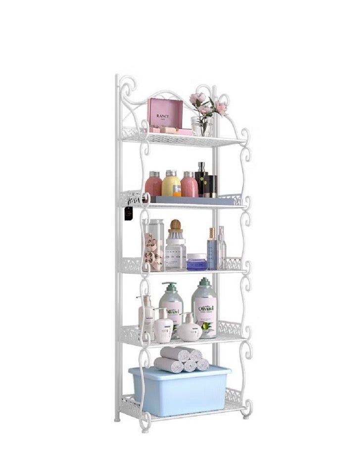Generic Metal Storage Shelving Organizer 5 Floors Large Capacity Multi Use Bathroom To Organize Creams And Soap Or Kitchen To Organize Canned Food And Toiletry Or For Bedrooms Or Living Rooms To Put Antiques Books Or Magazines Durable And Strong Design That Is Easy To Install And Folds And Stores When Not In Use It Does Not Take Up Space When Folding The Carved Inscription Tape On A Shelf Frame Of The European Style White Color  - Image 4