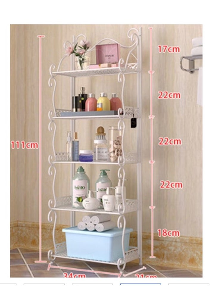 Generic Metal Storage Shelving Organizer 5 Floors Large Capacity Multi Use Bathroom To Organize Creams And Soap Or Kitchen To Organize Canned Food And Toiletry Or For Bedrooms Or Living Rooms To Put Antiques Books Or Magazines Durable And Strong Design That Is Easy To Install And Folds And Stores When Not In Use It Does Not Take Up Space When Folding The Carved Inscription Tape On A Shelf Frame Of The European Style White Color  - Image 3