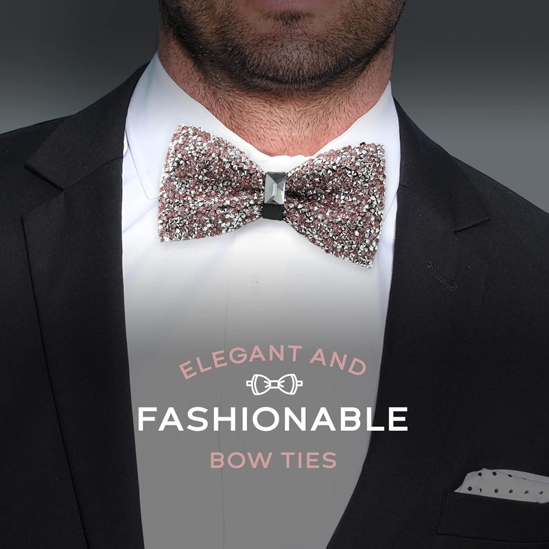 Man of Men Rhinestone Bow Ties for Men - Pre Tied Sequin Bowties Men with Adjustable Length, Jewel Bow Tie - Image 3