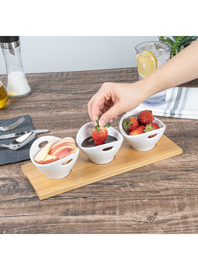 Restaurantware طقم وعاء 6 أونصات مع صينية - 1 طقم تقديم قابل للغسل في غسالة الصحون، يتضمن 3 أوعية خزفية وصينية من الخيزران، متينة، طقم أوعية وصينية خزفية بيضاء وخيزران، قابلة لإعادة الاستخدام، قابلة للتجميد - Image 5