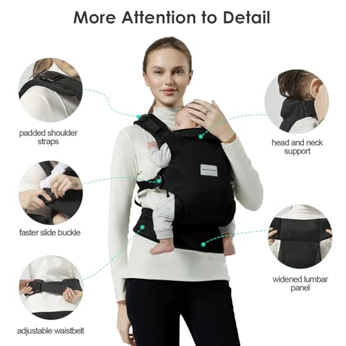 MISSWISDOM Baby Carrier Newborn to Toddler Easy Adjustable Toddler Carrier for 730lbs Baby Holder Wrap Carrier Breathable Mesh Fabric Infant Kangaroo Hip Carriers with Lumbar Support Black - Image 3