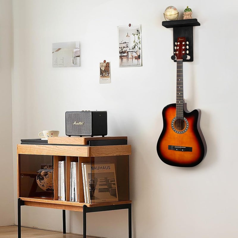 Keebofly Guitar Wall Mount - Single Pack, Wall Hanger with Pick Holder - Guitar & Ukulele Rack, Rustic Wood Black, Patented - Image 4