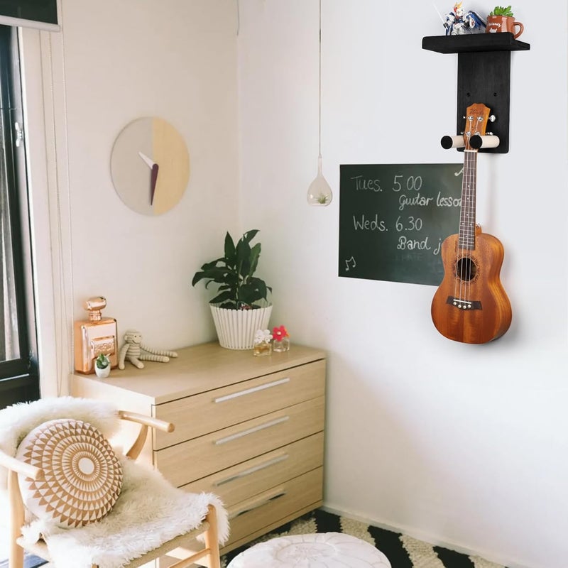 Keebofly Guitar Wall Mount - Single Pack, Wall Hanger with Pick Holder - Guitar & Ukulele Rack, Rustic Wood Black, Patented - Image 5
