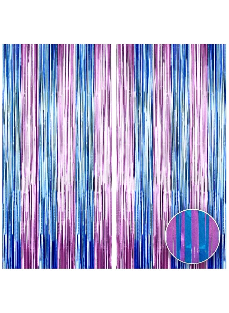 KATCHON Pink and Blue Foil Fringe Curtain Backdrop Pack of 2 - Image 1