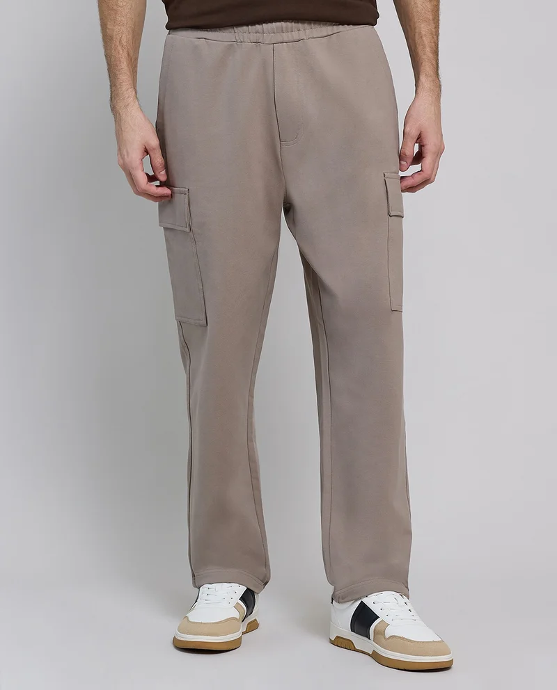 R&B Solid Cargo Pants with Elastic Waist