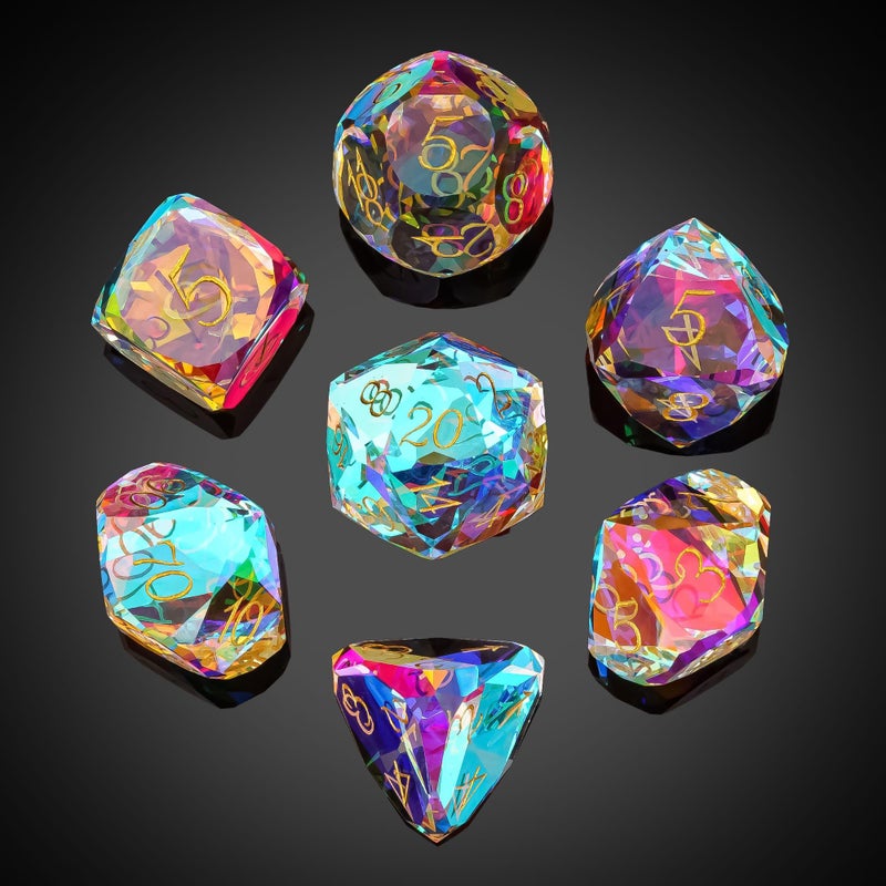 UDIXI 7Piece Prism Glass Dice Set DD MultiFaceted DiamondCut Glass DND Dice Set for RPG Tabletop Games - Image 3