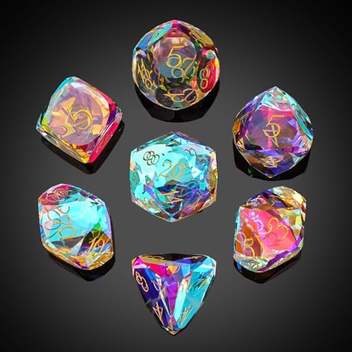 UDIXI 7Piece Prism Glass Dice Set DD MultiFaceted DiamondCut Glass DND Dice Set for RPG Tabletop Games - Image 1
