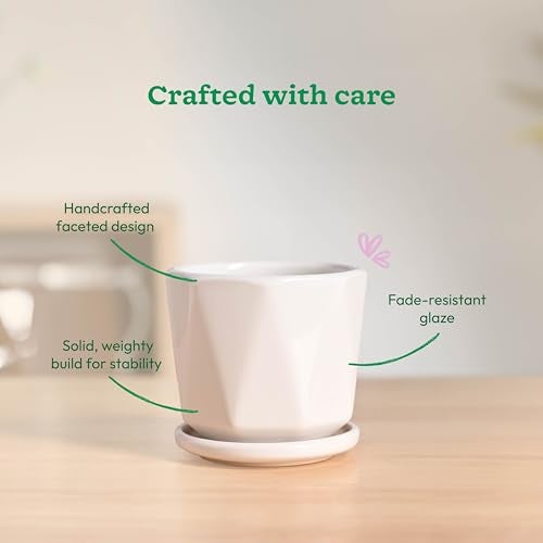 UGAOO Diamond Ceramic Pot |Indoor Ceramic Planter for Home, Office, Garden, Balcony - White (4 Inch) - Image 5