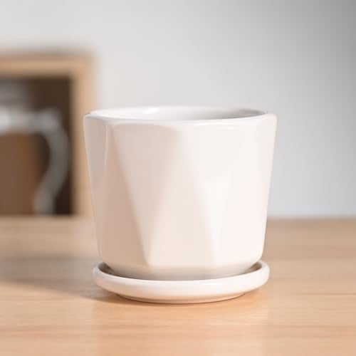 UGAOO Diamond Ceramic Pot |Indoor Ceramic Planter for Home, Office, Garden, Balcony - White (4 Inch) - Image 1