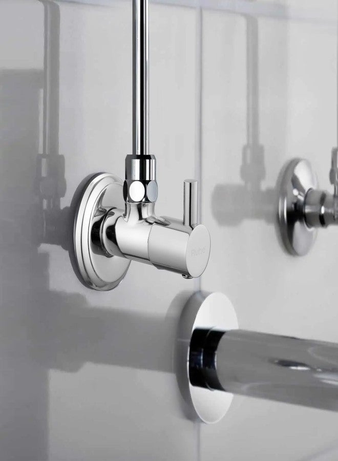 روهي صنبور زاوية نحاسي من Ruhe® Orion مع شفة | صنبور زاوية مطلي بالكروم لتركيب صنابير المياه الصحية وأنابيب السخانات | صمامات إيقاف للحمام (عبوة من قطعتين) - Image 4