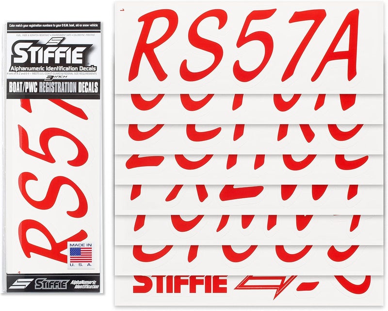 Stiffie ملصقات تعريفية صلبة من Whipline باللون الأحمر/الأبيض مقاس 3 بوصات، أرقام تعريف أبجدية رقمية للقوارب والمركبات المائية الشخصية مقاوم للبقع والتلطيخ - Image 2