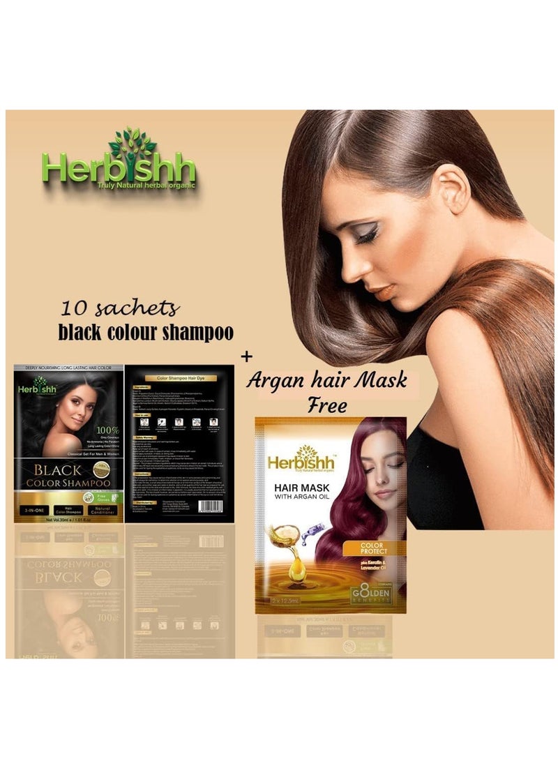 Herbishh Herbish Hair Dye Shampoo for Gray Hair with Argan Hair Mask - Travel Size - Long Lasting Color - 10 Packs + 1 Pack - Ammonia Free (Black) - Image 3