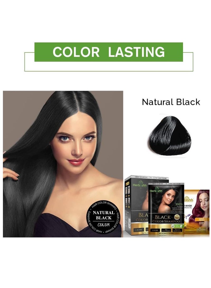 Herbishh Herbish Hair Dye Shampoo for Gray Hair with Argan Hair Mask - Travel Size - Long Lasting Color - 10 Packs + 1 Pack - Ammonia Free (Black) - Image 2