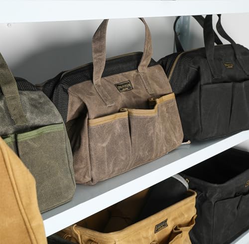 Denifiter Tool Bag, 13-inch Heavy Duty 16oz Waxed Canvas Wide Mouth Water-Resistant Tool Bag, Tool Tote with Handle for Tools, Wrenches, Screwdrivers (13 X 7.8 X 9 inch) | Grey - Image 5