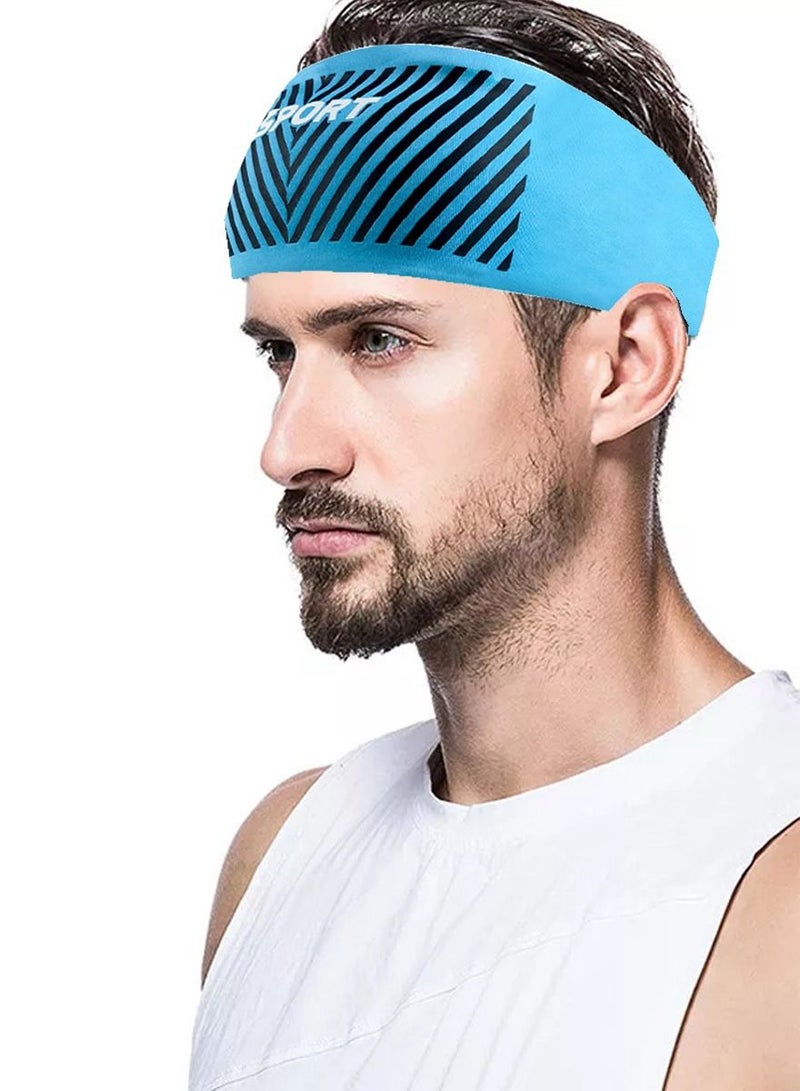 SPORT Sport and Yoga Headband For Men and Women, Absorb Sweat  Workout for Running, Jogging, Basketball, Football, Dancing, Cycling, Yoga, Hiking, Camping. Blue Color Super Light Headband Fits All - Image 2