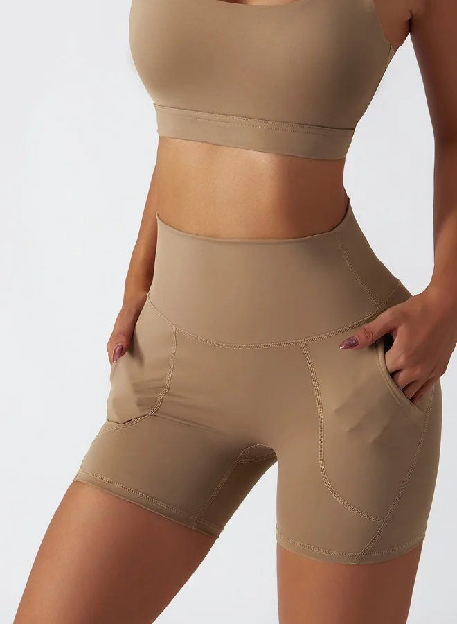 KAWN.YOGA Womens High Waist Contour Workout Sport Yoga Shorts Tummy Control With Pockets.