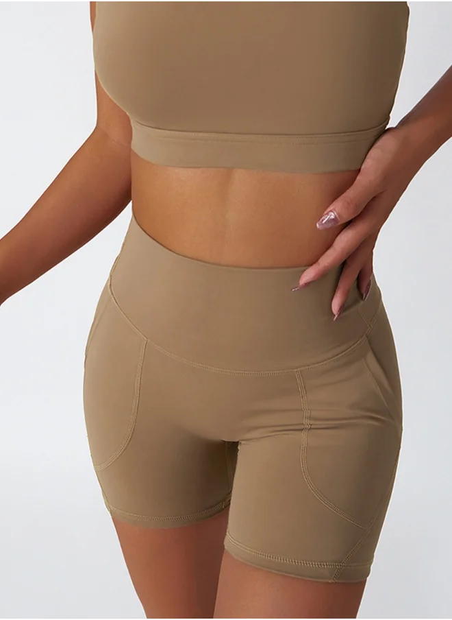 KAWN.YOGA KAWN YOGA Womens High Waist Contour Seamless Workout Sport Yoga Shorts Tummy Control With Pockets.