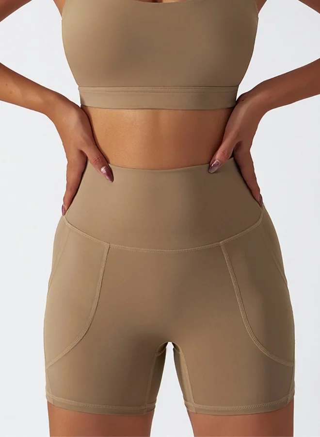 KAWN.YOGA Womens High Waist Contour Workout Sport Yoga Shorts Tummy Control With Pockets.