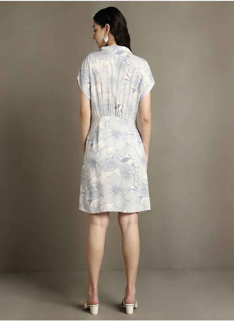 Dennis Lingo Women's White 100% Polyester Printed Knee Length Shirt Regular Fit Dress  - Image 3