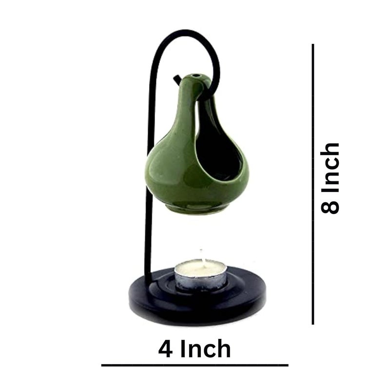 Breezy Aroma Metal Light Green Hanging Ceramic Tealight Candle Holder Oil Burner Aroma Lamp Aroma Diffuser 8 H x 4 W Inch - Image 2