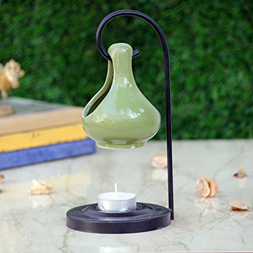 Breezy Aroma Metal Light Green Hanging Ceramic Tealight Candle Holder Oil Burner Aroma Lamp Aroma Diffuser 8 H x 4 W Inch - Image 1