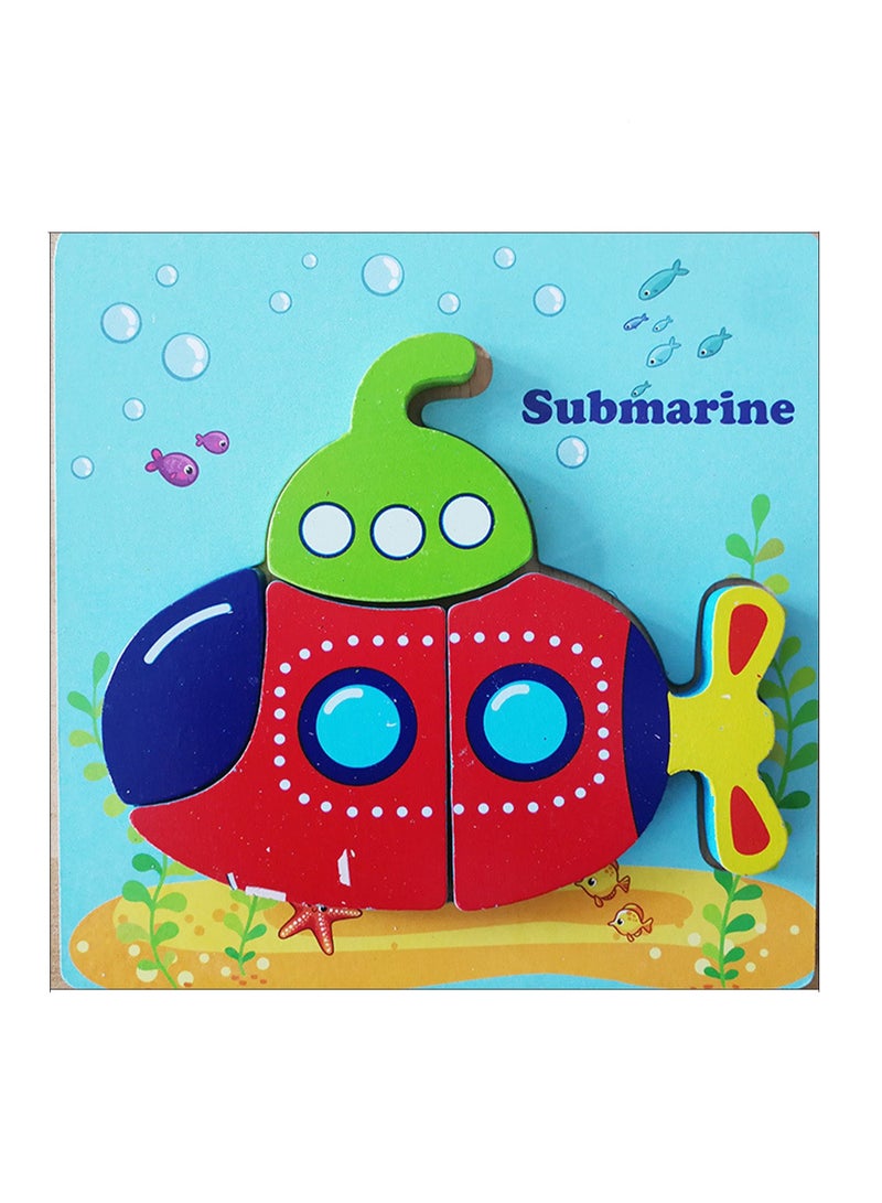 Children's Educational Wooden Cartoon Submarine Jigsaw Puzzles Suitable Gift Bag Pack - Image 1