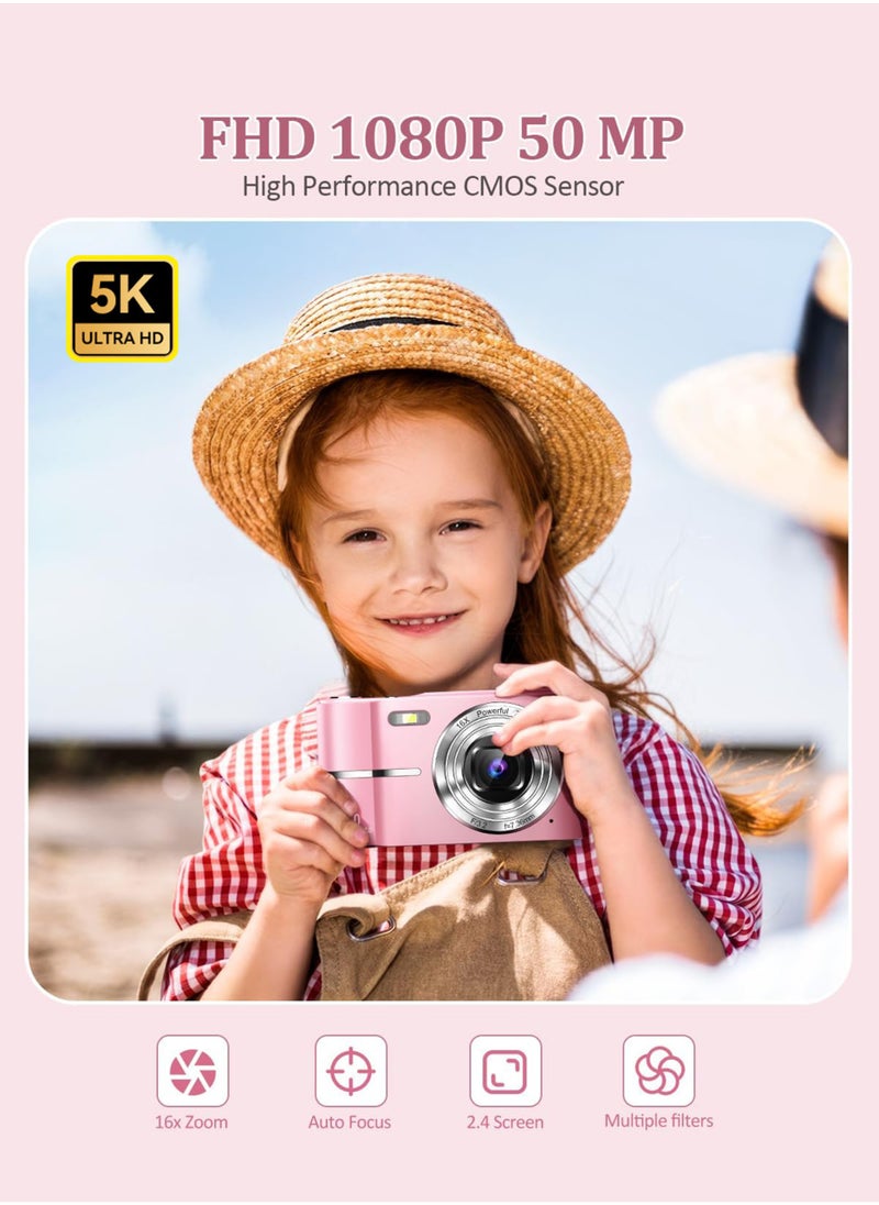 Jourvent 5K Digital Camera, 50MP Camera Digital for Photography, Point and Shoot Camara Vlogging Camera with 64GB SD Card, 16X Digital Cameras for YouTube with 2.4" 180° Flip Screen, Wide Angle & Macro Lens, Anti-Shake Compact Travel Camera for Beginner Gift  - Image 5