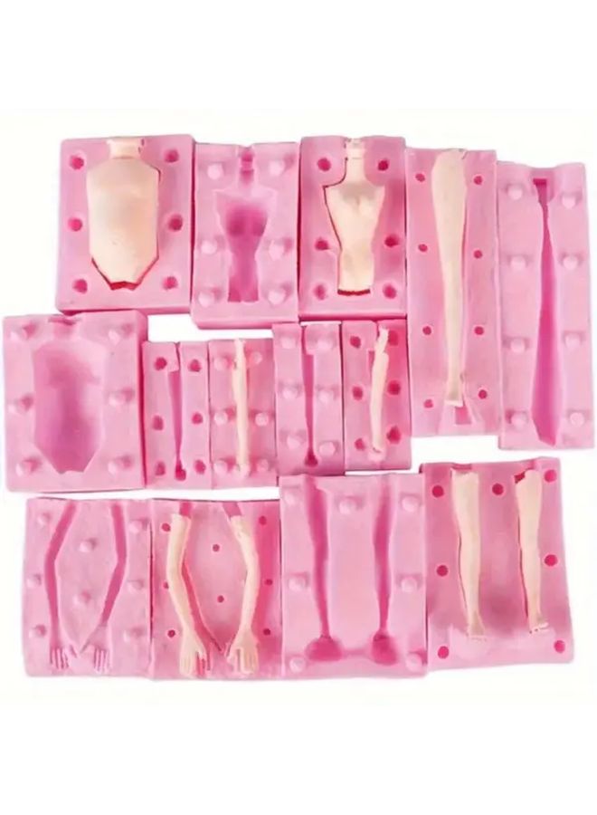 Pink 7pcs Soft Doll Body Molds For Epoxy Resin And Clay Crafts - Image 1
