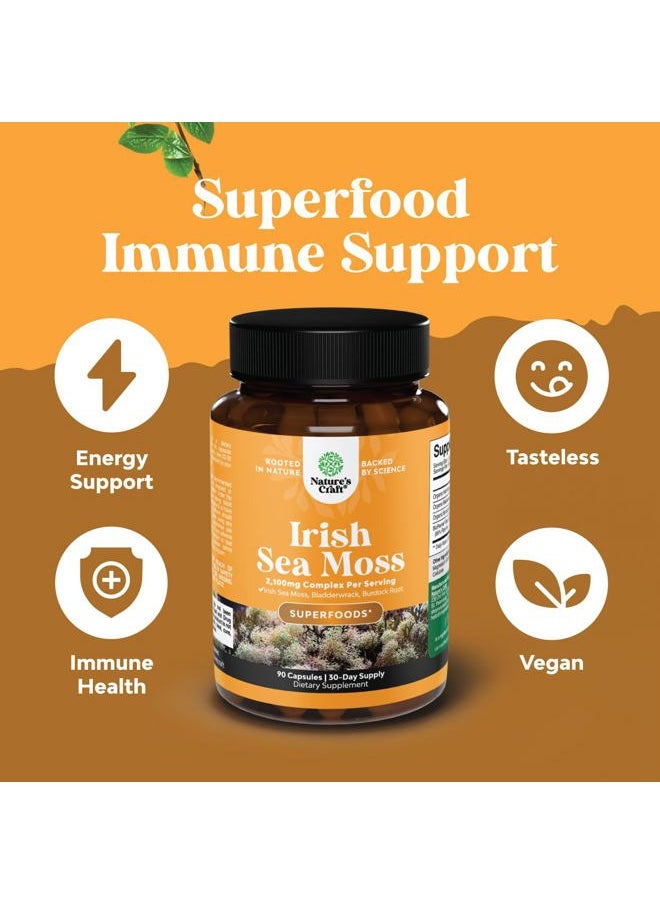 Natures Craft - Organic Irish Sea Moss Capsules - Organic Sea Moss Pills with 2100mg Serving Superfood Complex with Bladderwrack Burdock Root and BioPerine for Immune Skin & Thyroid Support - Vegan Non-GMO (1 Month) - Image 1