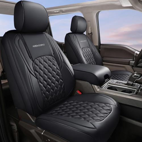 Huidasource Wrangler JK Seat Covers 2PCS Front Pair Faux Leather Wrangler JK Front Seat Covers 20072017 Seat Coushion Covers for Jeep Wrangler 2 Door4 Door Sahara Sport RubiconFront PairBlack - Image 1