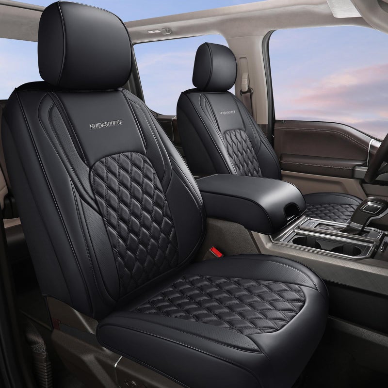 Huidasource Wrangler JK Seat Covers 2PCS Front Pair Faux Leather Wrangler JK Front Seat Covers 20072017 Seat Coushion Covers for Jeep Wrangler 2 Door4 Door Sahara Sport RubiconFront PairBlack - Image 2