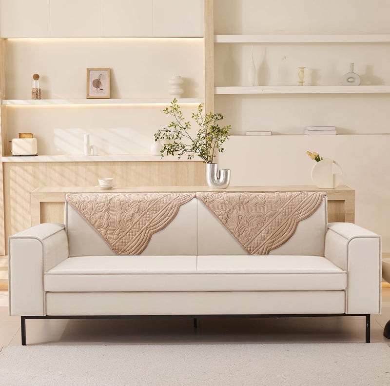 House of Quirk Sofa Covers Bohemian Circle Embroidery Quilted Sofa Couch Covers 1/2/3/4 Seater Sofa Cover Anti-Slip Seat Pad from Pets Replacement Protector (Cream, 70x90cm),Polyester - Image 1