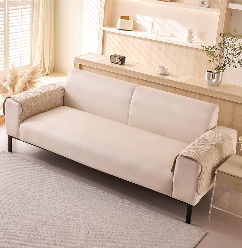 House of Quirk Sofa Covers Bohemian Circle Embroidery Quilted Sofa Couch Covers 1/2/3/4 Seater Sofa Cover Anti-Slip Seat Pad from Pets Replacement Protector (Cream, 70x90cm),Polyester - Image 2